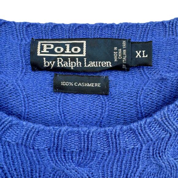 Polo by Ralph Lauren Men’s 100% Cashmere Cerulean Blue Cable Knit Dad Sweater - Picture 5 of 6